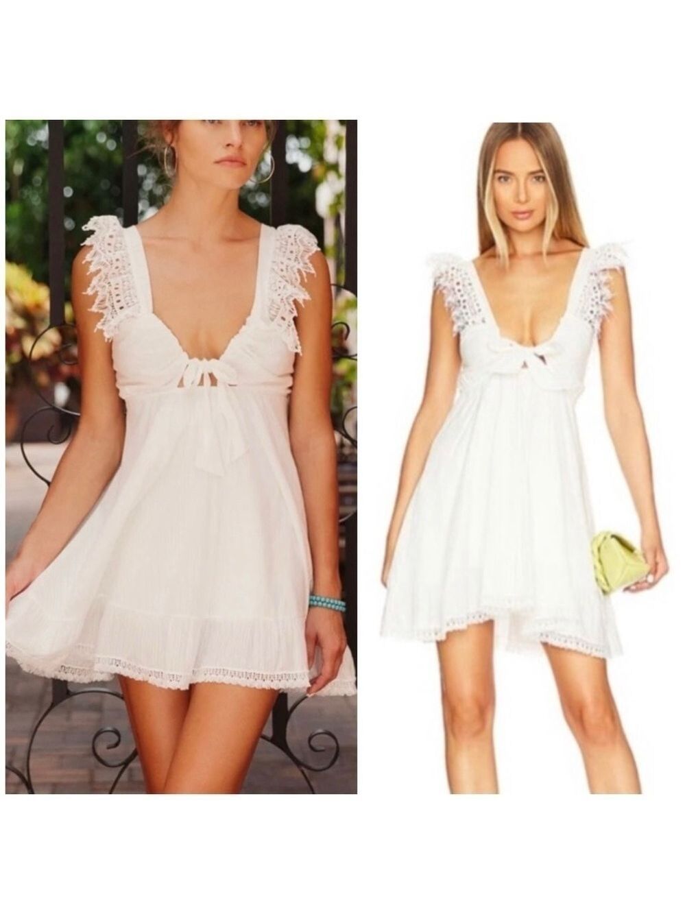 Peixoto Farrah Tie Front Plunging Mini Dress in White
